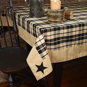 Country House Black Farmhouse Appliqued Star Plaid Tablecloth 60