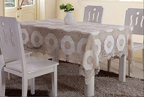 OctoRose 100% Cotton Joint with Hand Crochet Table Cloth (White, 70x144 OB)