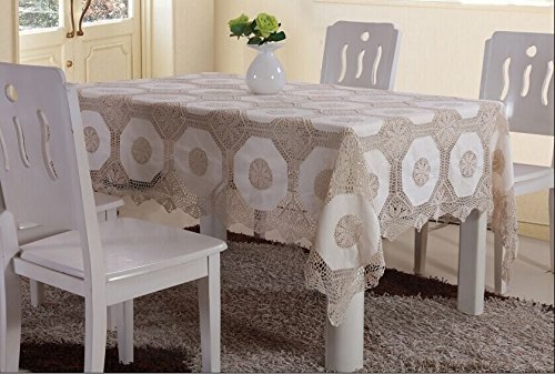 FineHome 100% Cotton Handmade Crochet Joint Fabric Table Runner, Placemats, Table Topper, Table Cloth, Cushion case, Bed Skirt, Dust Ruffle (Tablecloth,70x120 OB, White)