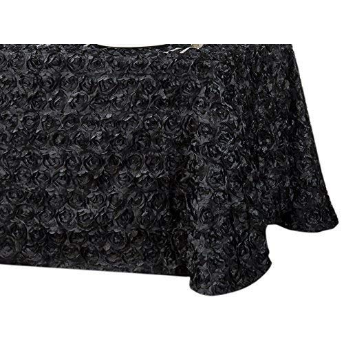 LinenTablecloth Rosette Satin Rectangular Tablecloth, 88 by 130-Inch, Black