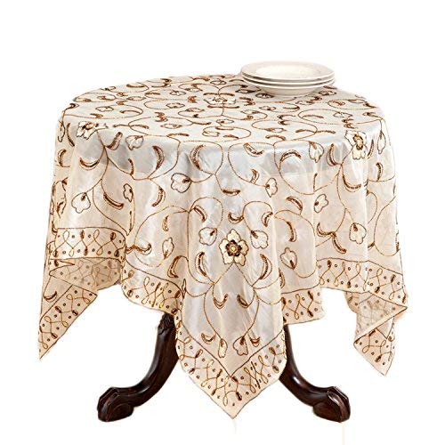 Fennco Styles Hand Beaded Nadja Floral Champagne Table Linen (60