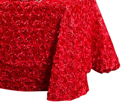 LinenTablecloth Rosette Satin Rectangular Tablecloth, 88 by 130-Inch, Red