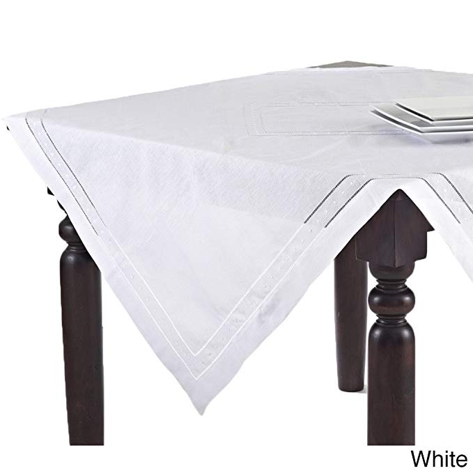 Fennco Styles Hand Hemstitched and Embroidered Swiss Dot Tablecloth (65