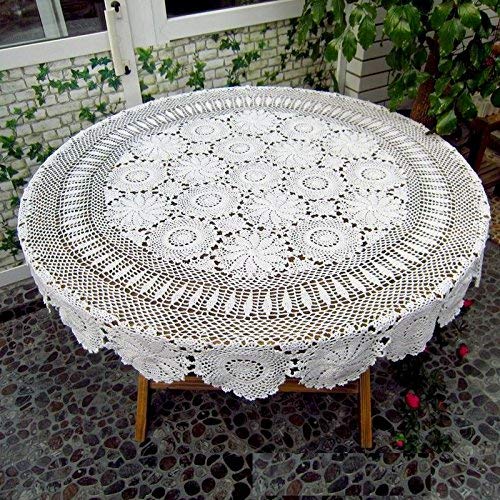 FADFAY Handmade Crochet Round Tablecloth,1 Piece