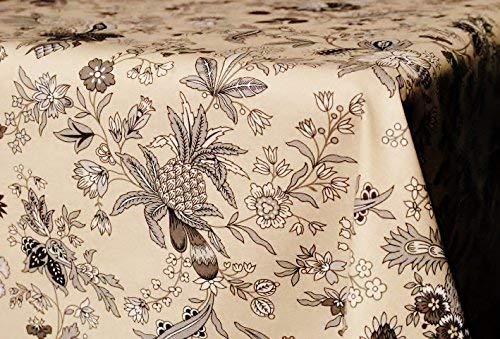 Le Cluny, Versailles Beige French Provence Coated Cotton Tablecloth, 100 Percent Cotton, 60 Inches x 84 Inches