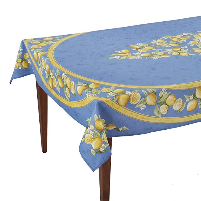 Occitan Imports Citrons Bleu Rectangular French Tablecloth, Coated Cotton, 60 x 96 (6-8 people)