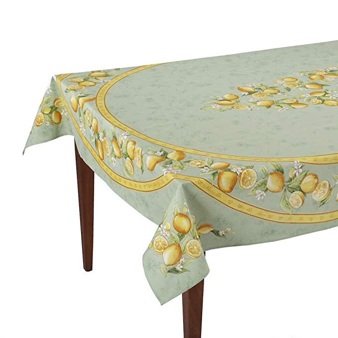 Occitan Imports Citrons Vert Rectangular French Tablecloth, Coated Cotton, 60 x 96 (6-8 people)