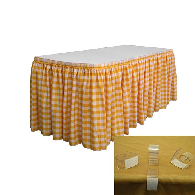 LA Linen Poly Checkered Table Skirt with 10 Large Clips, 14' by 29