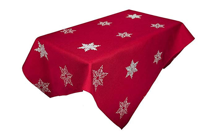 Xia Home Fashions XD17141 Glisten Snowflake Christmas Square Tablecloth, 60-Inch, Red