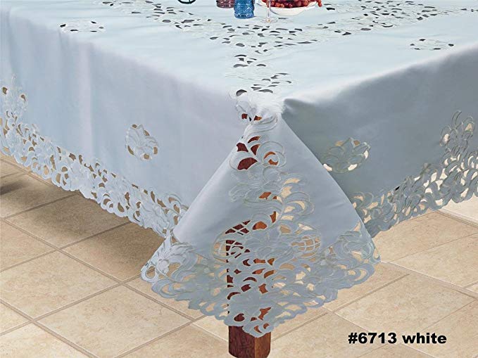 Creative Linens Embroidered Floral Tablecloth 88x88