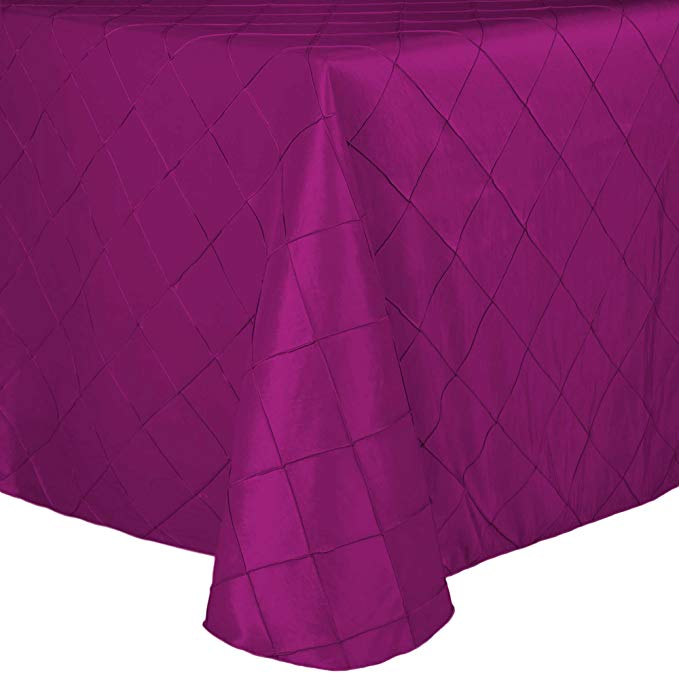 Ultimate Textile -5 Pack- Embroidered Pintuck Taffeta 52 x 70-Inch Oval Tablecloth Raspberry