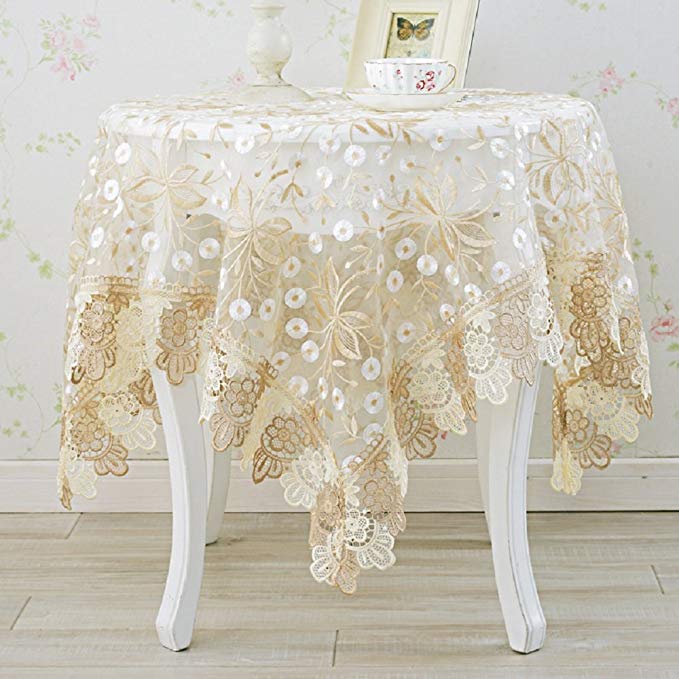 MZPRIDE European Lace Tablecloth Rustic Flowers Embroidered Table Cloth