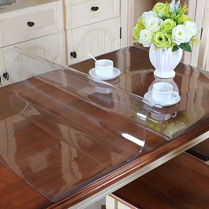 MAGILONA Home PVC 1.5mm Thick Tablecover Waterproof Crystal Clear Table Top Plastic Tablecloth Kitchen Dining Room Wood Furniture Protective (40x80 Inch, Clear/1.5mm)