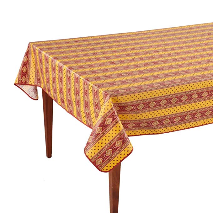 Occitan Imports Esterel Safran Striped Rectangular French Tablecloth, Coated Cotton, 63 x 118 (8-10 people)