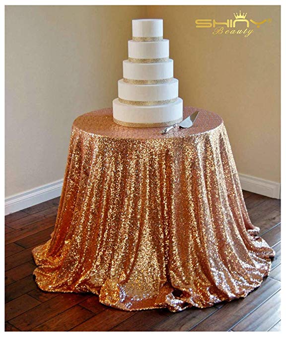 ShiDianYi Tablecloths Round 132Inch Rose Gold Party Decorations Sequin Tablecloth ~0809S