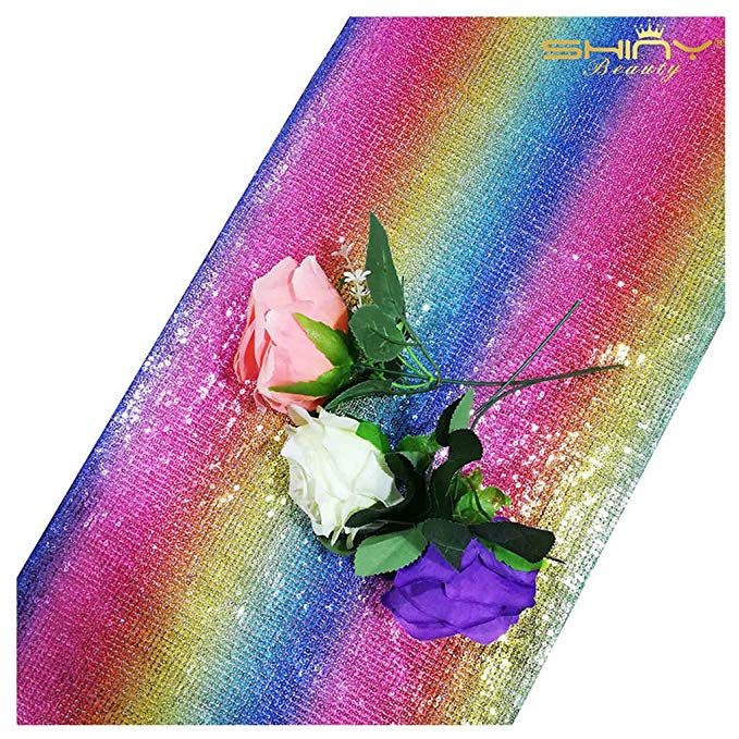 ShinyBeauty Sequin Table Runner-Sequin Table Runner and Sequin Tablecloth/Linen for Wedding/Party-14x120-Inch (10, Rainbow)