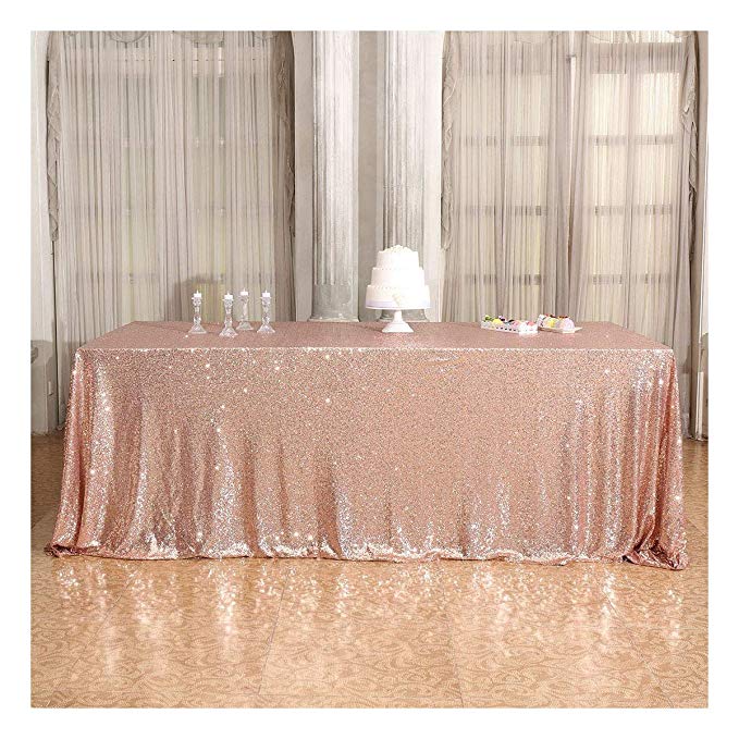 3e Home 90×156'' Rectangle Sequin TableCloth for Party Cake Dessert Table Exhibition Events, Rose Gold