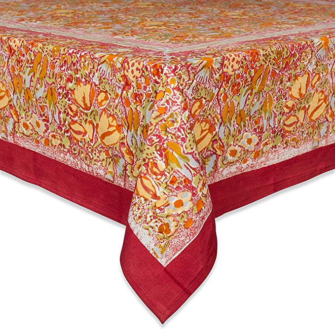 Couleur Nature Jardine Tablecloth, 71-inches by 71-inches, Red/Yellow