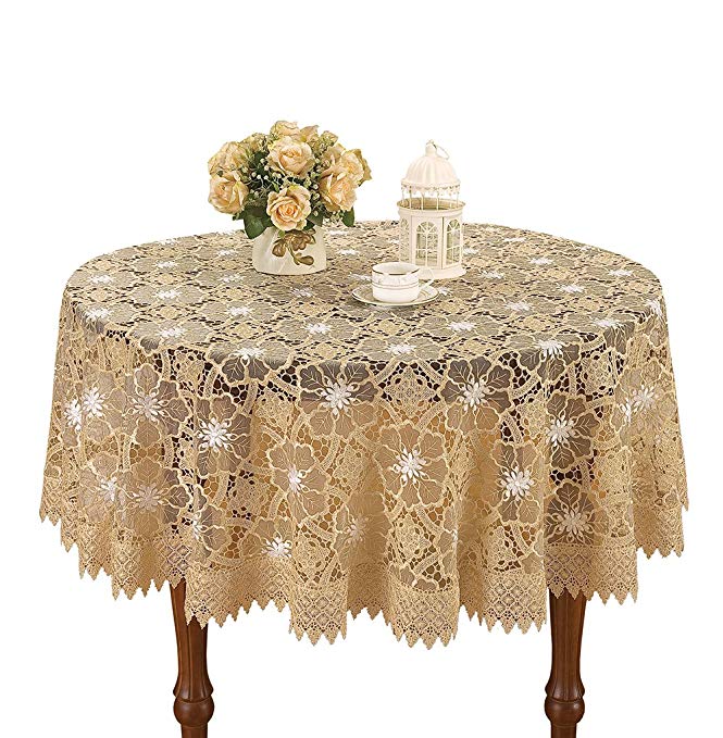 Simhomsen Beige Embroidered Lace Tablecloth 90 Inch Round