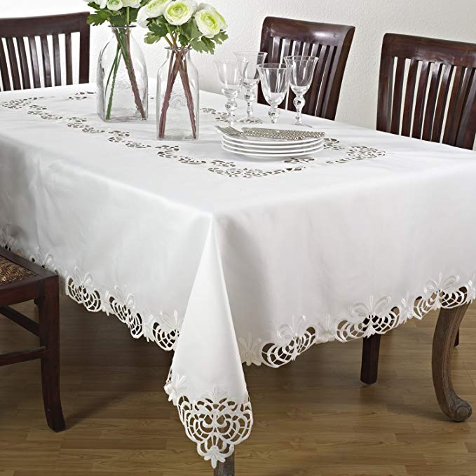 SARO LIFESTYLE 114.I70120B Cutwork Lace Tablecloth, Ivory, 70