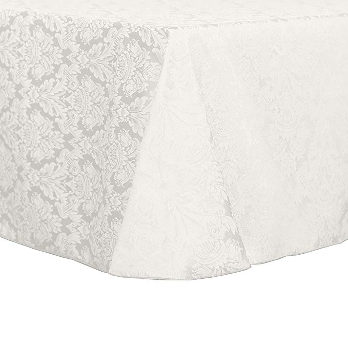 Ultimate Textile -2 Pack- Damask Saxony 60 x 84-Inch Oval Tablecloth - Home Dining Collection - Scroll Jacquard Design, White