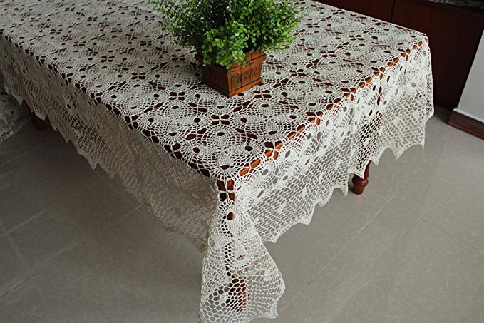 Lux Home fashion Elegant 100% Cotton Hand-Made Crochet Lace Linen Tablecloth:68