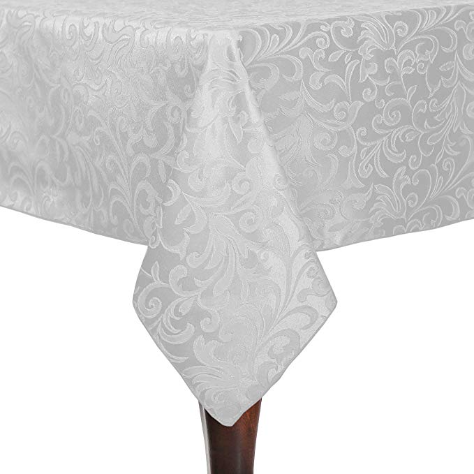 Ultimate Textile -5 Pack- Somerset 60 x 120-Inch Rectangular Damask Tablecloth - Jacquard Weave Scroll Design, White