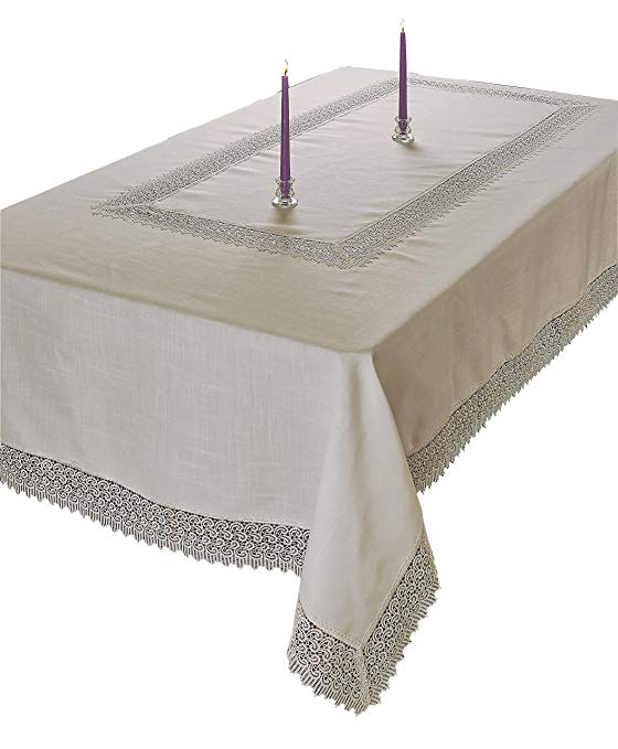 Violet Linen Treasure Macramé Lace Tablecloth, 70