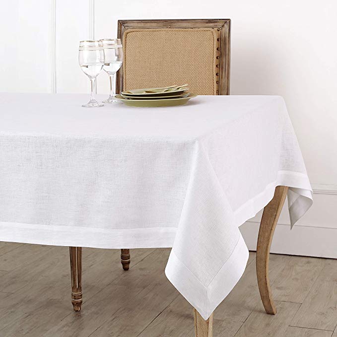 Solino Home 100% Linen Tablecloth - 60 x 108 Inch White, Natural Fabric, European Flax - Athena Rectangular Tablecloth Indoor Outdoor use