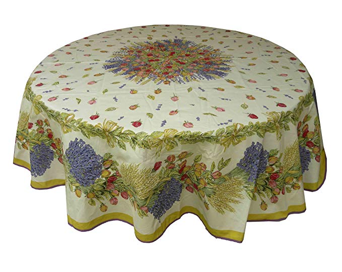 Natural Red Roses Tablecloth, 70-in Round by Vero France