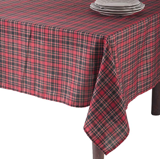 SARO LIFESTYLE 2669 Highland Holiday Plaid Tablecloth, 65-Inch by 140-Inch, Red