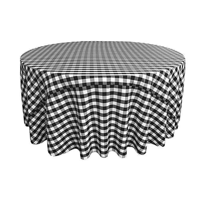 LA Linen Poly Checkered Round Tablecloth, 132-Inch, Black/White