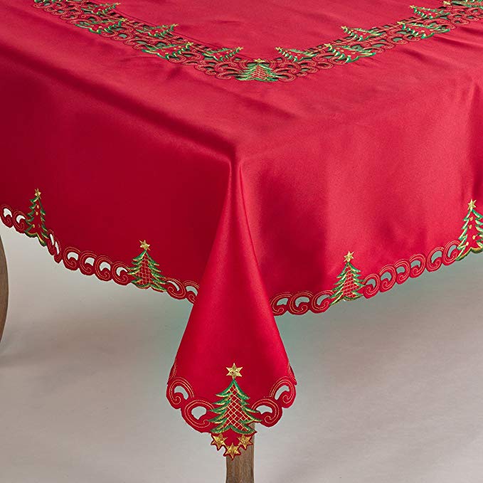 Fennco Styles Pandora Collection Holiday Christmas Tree Tablecloth - 2 Colors (Red, 67