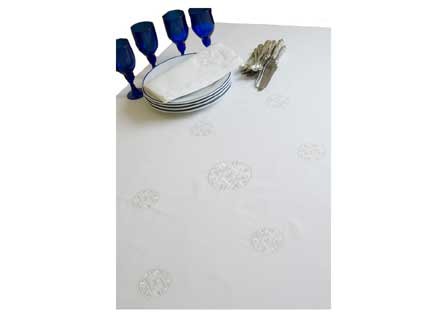 ArtisanStreet's White Star of David Tablecloth. Hem Stitch White Cloth with Embroidered Stars.