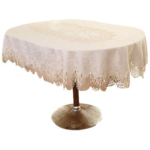 Ustide Luxury Lace Jacquard Oval Tablecloth Off-white Wedding Tablecloth Off-white Lace Banquet Table Overlays for Parties 55