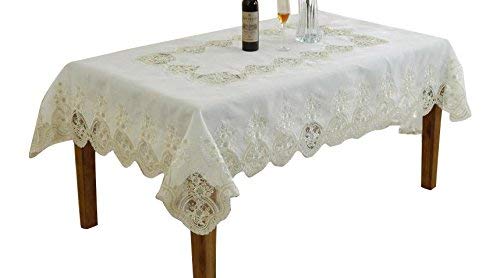 Violet Linen Heritage Embroidered Vintage Lace Design Oblong/Rectangle Tablecloth, 60