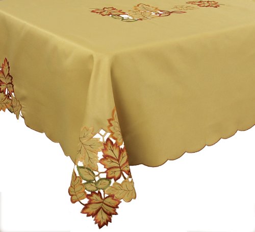 Xia Home Fashions Bountiful Leaf Embroidered Cutwork Fall Tablecloth, 70 by 120-Inch