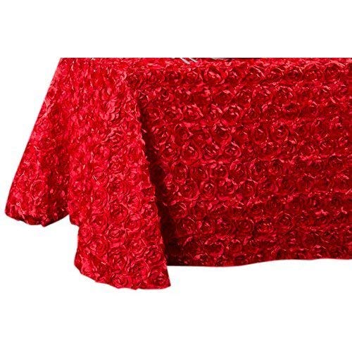 LinenTablecloth Rosette Satin Rectangular Tablecloth, 88 by 154-Inch, Red