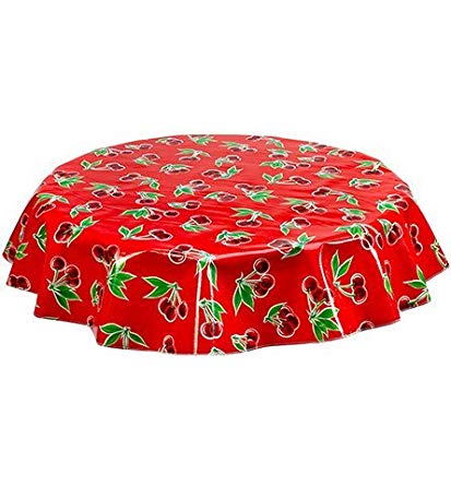 Round Freckled Sage Oilcloth Tablecloth in Cherry Red - You Pick the Size!