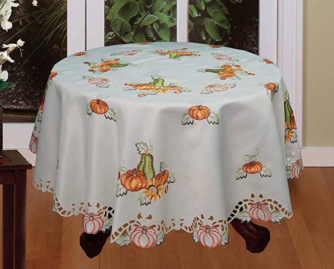 Creative Linens Fall Autumn Harvest Thanksgiving Embroidered Cutwork Pumpkin Sunflower Tablecloth 88