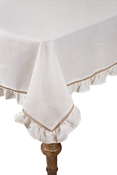 Xia Home Fashions Hemstitch/Ruffle Trim Natural Hemstitch Tablecloth, 72 by 108-Inch, White