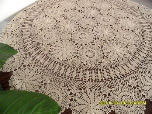 DIAIDI Handmade Crochet Tablecloth Outdoor Tablecloths Round, American Rustic Table Covers Vintage Beige White Table Overlay Dining Table Cloth Wedding Tablecloths (beige)