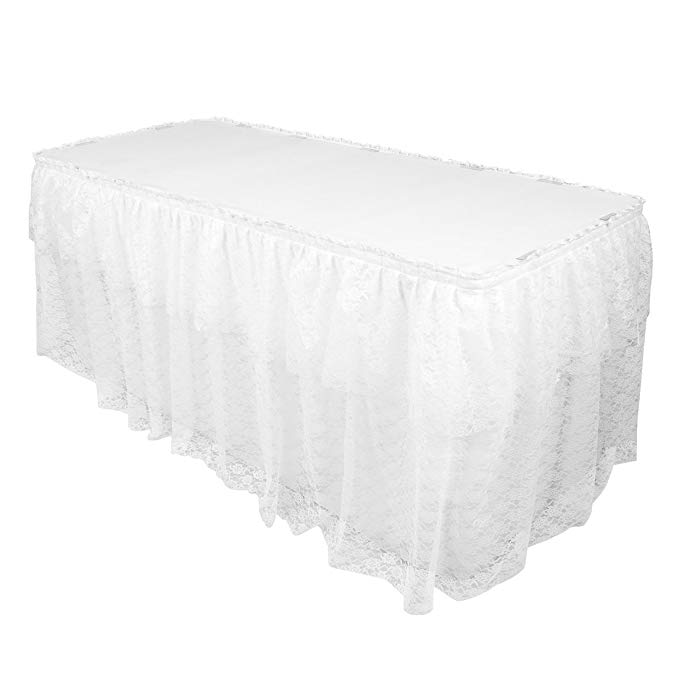 LinenTablecloth 21 ft. Polyester Lace Table Skirt White