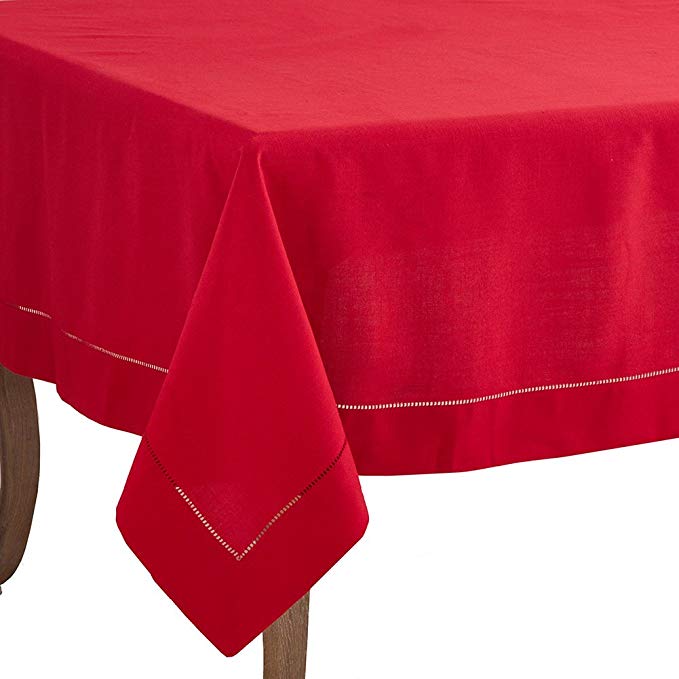 Occasion Gallery Red Hemstitched Border Holiday Tablecloth, 90