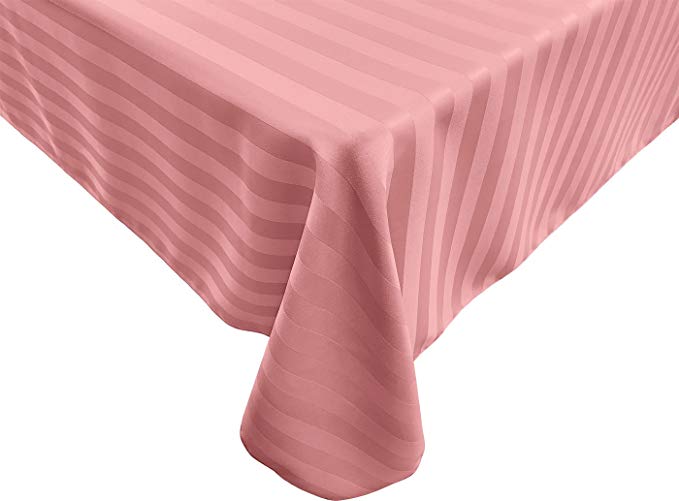 90 x 156 Inch Rectangle Tablecloth with Rounded Corners, Polystripe - Ultra Wide, Light Pink