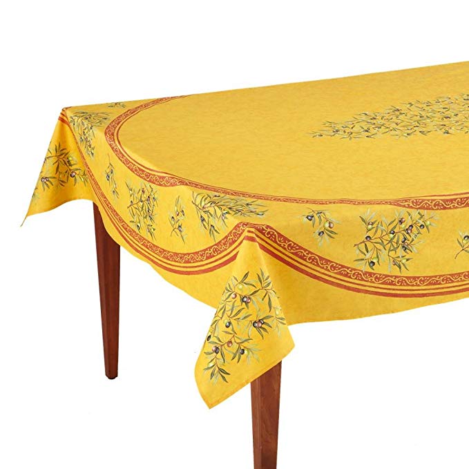 Occitan Imports Clos des Oliviers Safran Rectangular French Tablecloth, Uncoated Cotton, 63 x 98 (6-8 people)