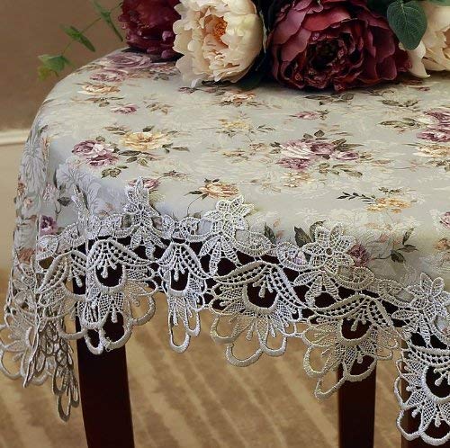 FADFAY Romantic Rustic Style Garden Floral Jacquad Tablecloth Hollow Lace Overlay Rectangular/Round/Square Tablecover