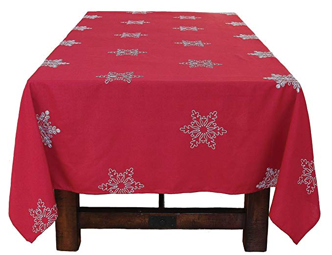 Xia Home Fashions Snowy Noel Embroidered Snowflake Christmas Tablecloth, 70 by 144