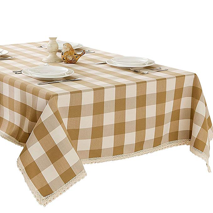 R.LANG Spillproof Tablecloth 60 x 132-inch Zipper Tablecloth for Outdoor Use With Umbrella Covered Tables Light Brown