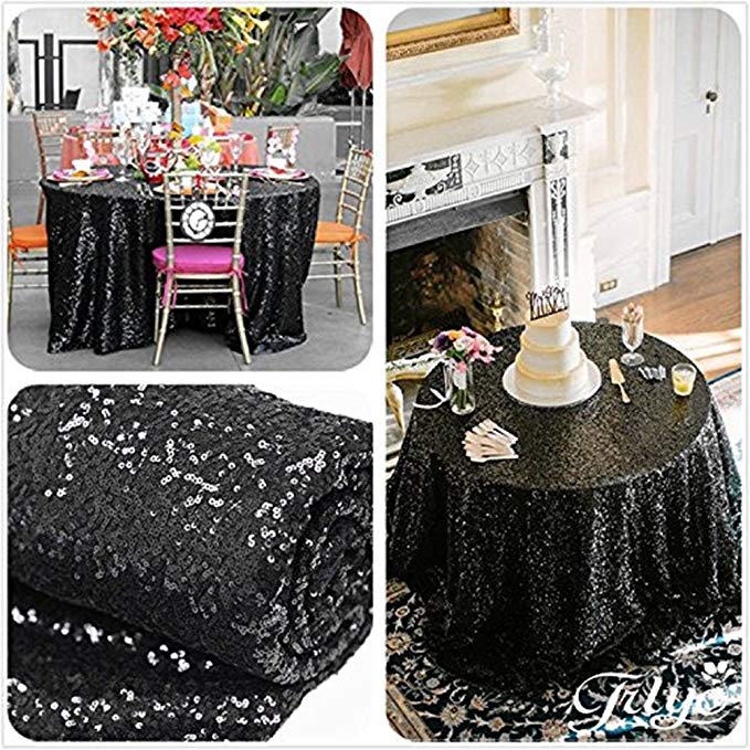 TRLYC 72% off CHOOSE YOUR SIZE! Sparkly Black sequin Round Tablecloth for your vintage Weddings